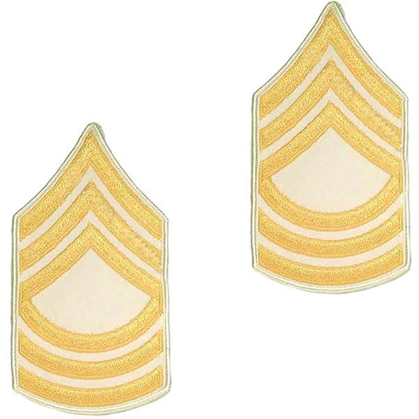 Army Chevron: Master Sergeant - gold embroidered on white, small - Hooyah Woodworks LLC
