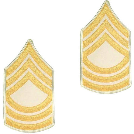 Army Chevron: Master Sergeant - gold embroidered on white, small - Hooyah Woodworks LLC