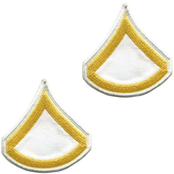 Army Chevron: Private First Class - gold embroidered on white, male - Hooyah Woodworks LLC