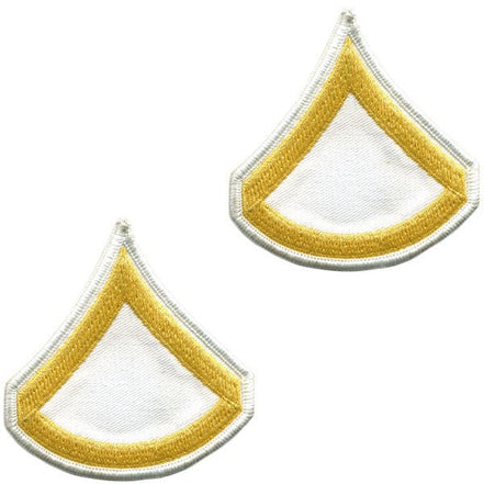Army Chevron: Private First Class - gold embroidered on white, male - Hooyah Woodworks LLC