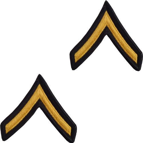 Army Chevron: Private - gold embroidered on green, male (NON-RETURNABLE/NON-REFUNDABLE) - Hooyah Woodworks LLC