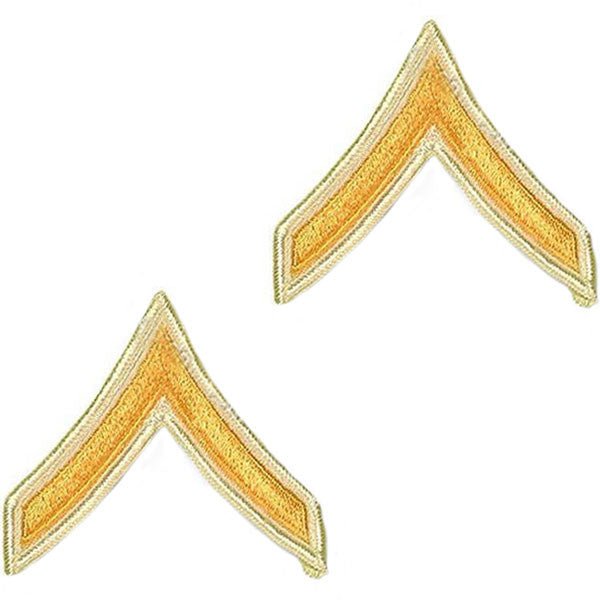 Army Chevron: Private - gold embroidered on white, male - Hooyah Woodworks LLC