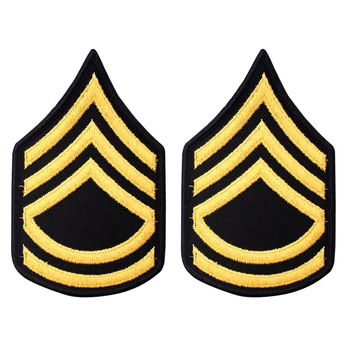 Army Chevron: Sergeant First Class - gold embroidered on blue, female - Hooyah Woodworks LLC