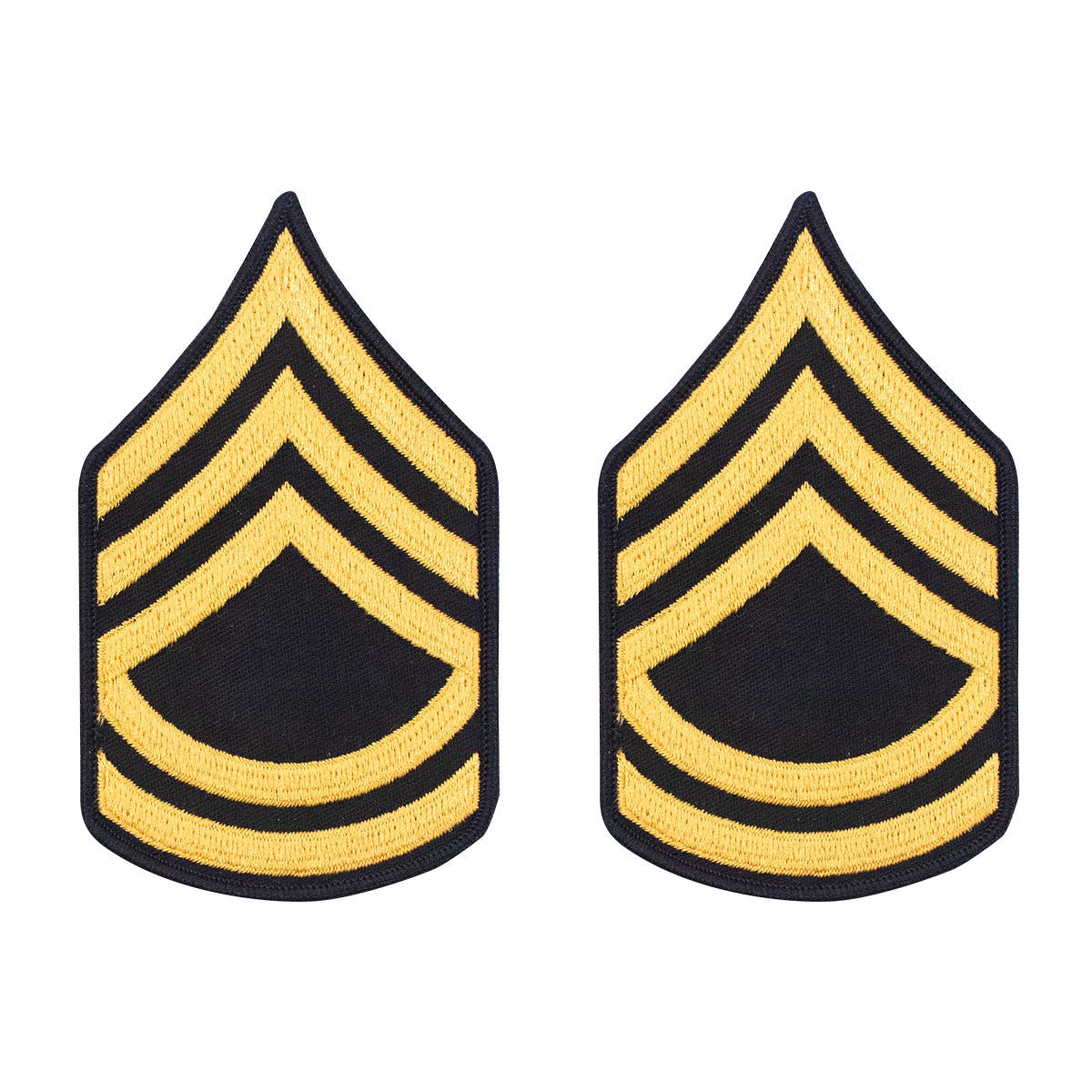 Army Chevron: Sergeant First Class - gold embroidered on blue, male - Hooyah Woodworks LLC