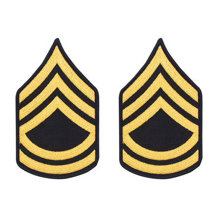 Army Chevron: Sergeant First Class - gold embroidered on blue, male - Hooyah Woodworks LLC