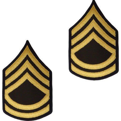Army Chevron: Sergeant First Class - gold embroidered on green, male (NON-RETURNABLE/NON-REFUNDABLE) - Hooyah Woodworks LLC