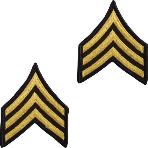 Army Chevron: Sergeant - gold embroidered on green, male (NON-RETURNABLE/NON-REFUNDABLE) - Hooyah Woodworks LLC