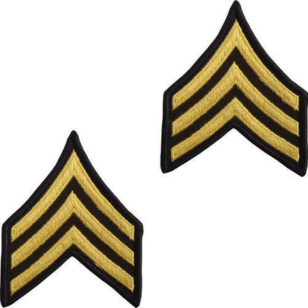 Army Chevron: Sergeant - gold embroidered on green, male (NON-RETURNABLE/NON-REFUNDABLE) - Hooyah Woodworks LLC