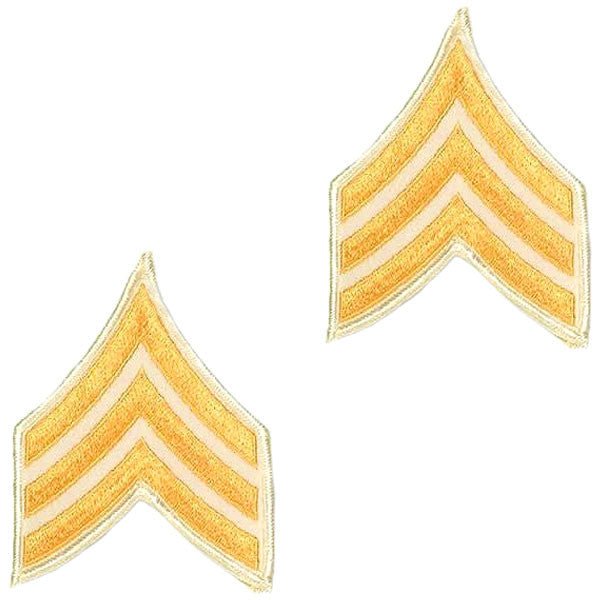 Army Chevron: Sergeant - gold embroidered on white, small - Hooyah Woodworks LLC