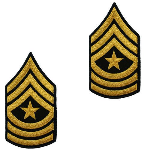 Army Chevron: Sergeant Major - gold embroidered on green, male (NON-RETURNABLE/NON-REFUNDABLE) - Hooyah Woodworks LLC