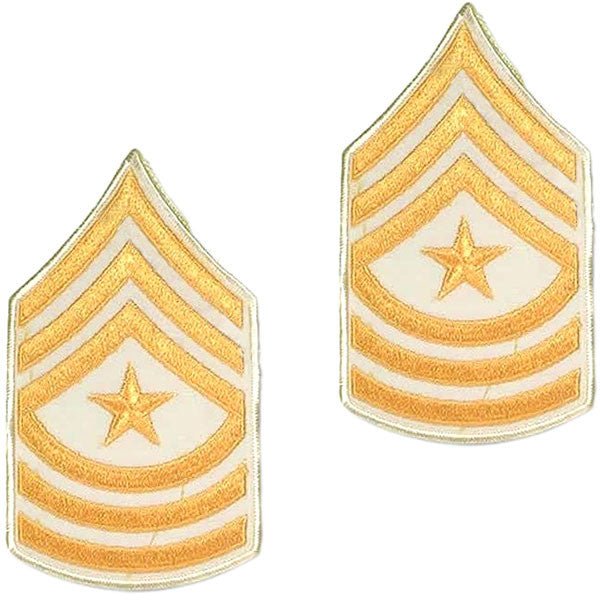 Army Chevron: Sergeant Major - gold embroidered on white, male - Hooyah Woodworks LLC