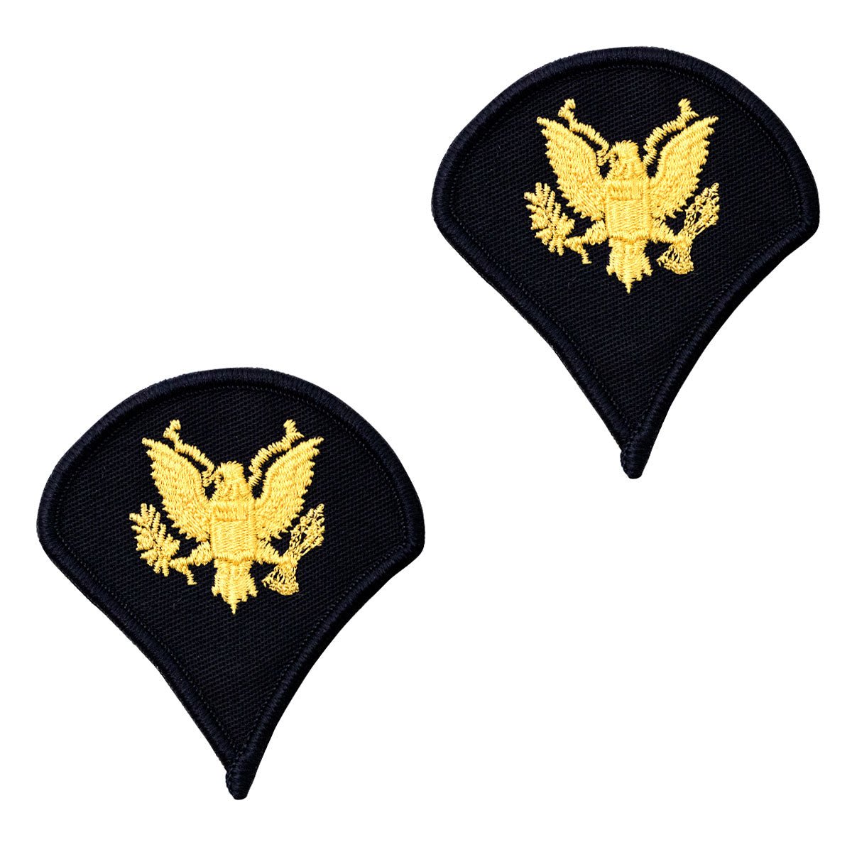 Army Chevron: Specialist 4 - gold embroidered on blue, female - Hooyah Woodworks LLC