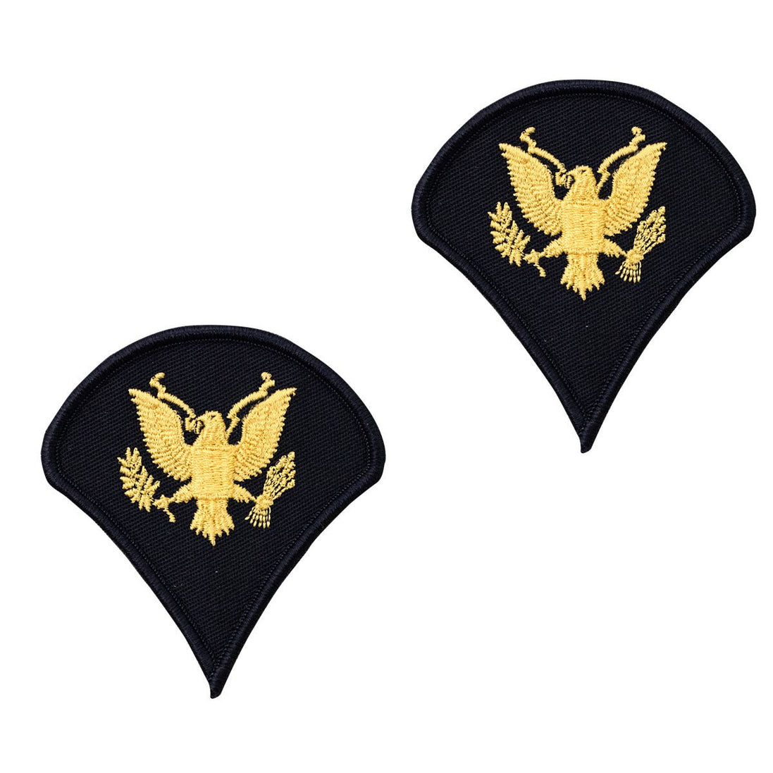 Army Chevron: Specialist 4 - gold embroidered on blue, male - Hooyah Woodworks LLC