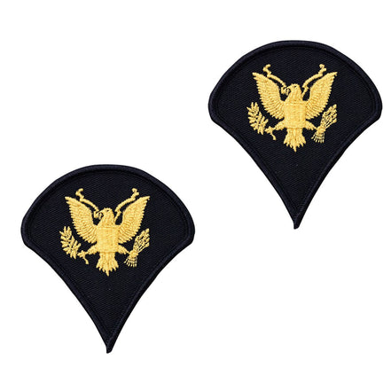 Army Chevron: Specialist 4 - gold embroidered on blue, male - Hooyah Woodworks LLC