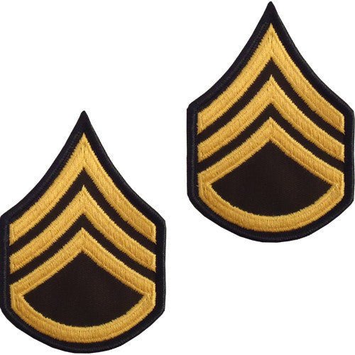 Army Chevron: Staff Sergeant - gold embroidered on green, male (NON-RETURNABLE/NON-REFUNDABLE) - Hooyah Woodworks LLC
