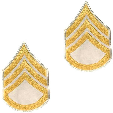 Army Chevron: Staff Sergeant - gold embroidered on white, male - Hooyah Woodworks LLC