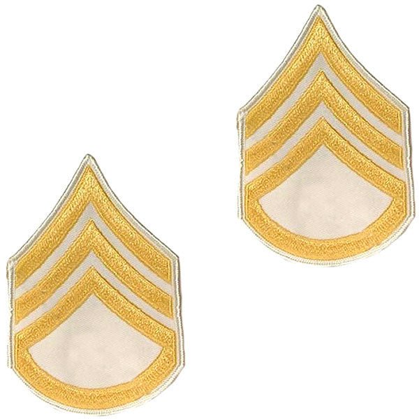 Army Chevron: Staff Sergeant - gold embroidered on white, small - Hooyah Woodworks LLC