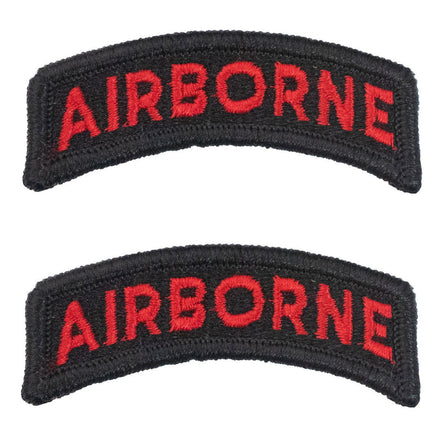 Army Embroidered Tab: Airborne - red letters on black - Hooyah Woodworks LLC