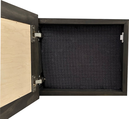 Wooden box with a black interior on a white background