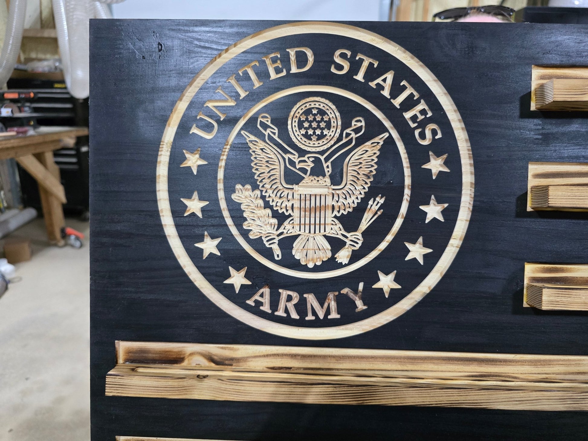 Challenge coin display wood sign - Hooyah Woodworks LLC