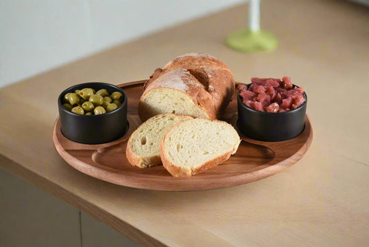Charcuterie / Serving Tray w/ 2 Ceramic Bowls w/ Lids - Hooyah Woodworks LLC