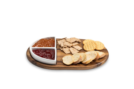 Charcuterie / Serving Tray w/ 2 Triangular Ceramic Bowls - Hooyah Woodworks LLC