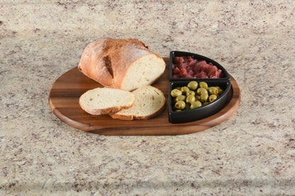 Charcuterie / Serving Tray w/ 2 Triangular Ceramic Bowls - Hooyah Woodworks LLC