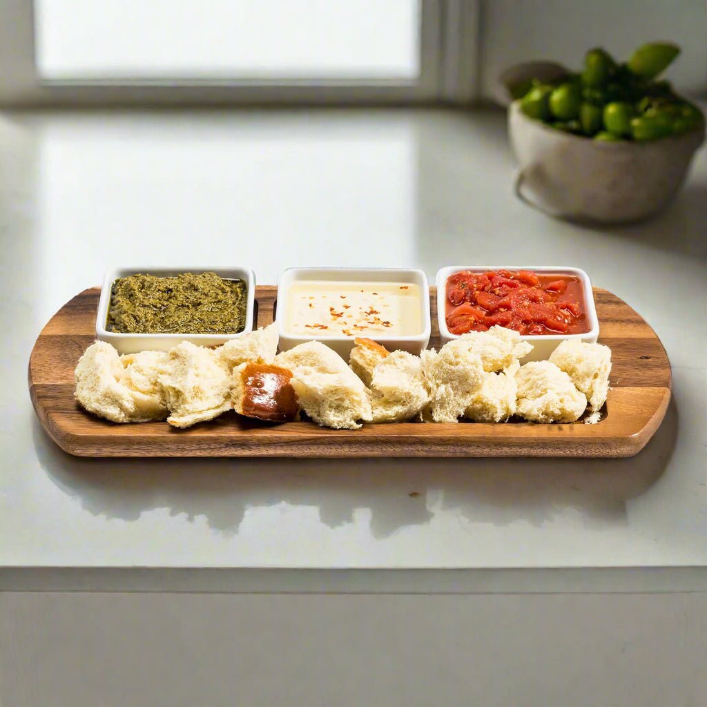 Charcuterie / Serving Tray w/ 3 Square Ceramic Bowls - Hooyah Woodworks LLC