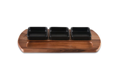 Charcuterie / Serving Tray w/ 3 Square Ceramic Bowls - Hooyah Woodworks LLC