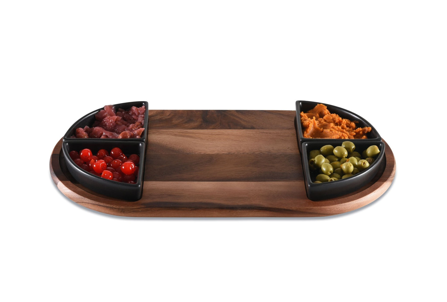 Charcuterie / Serving Tray w/ 4 Triangular Ceramic Bowls - Hooyah Woodworks LLC