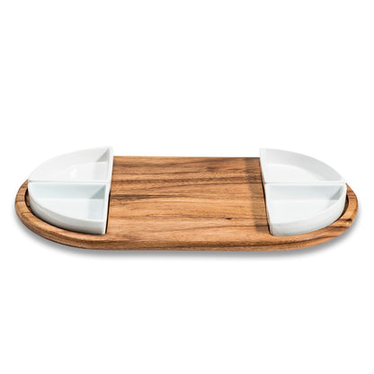 Charcuterie / Serving Tray w/ 4 Triangular Ceramic Bowls - Hooyah Woodworks LLC