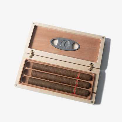 Cigar Travel Case - Redwood Burl Inlay - Personalized Brass Engraving - Spanish Cedar Lining - Hooyah Woodworks LLC