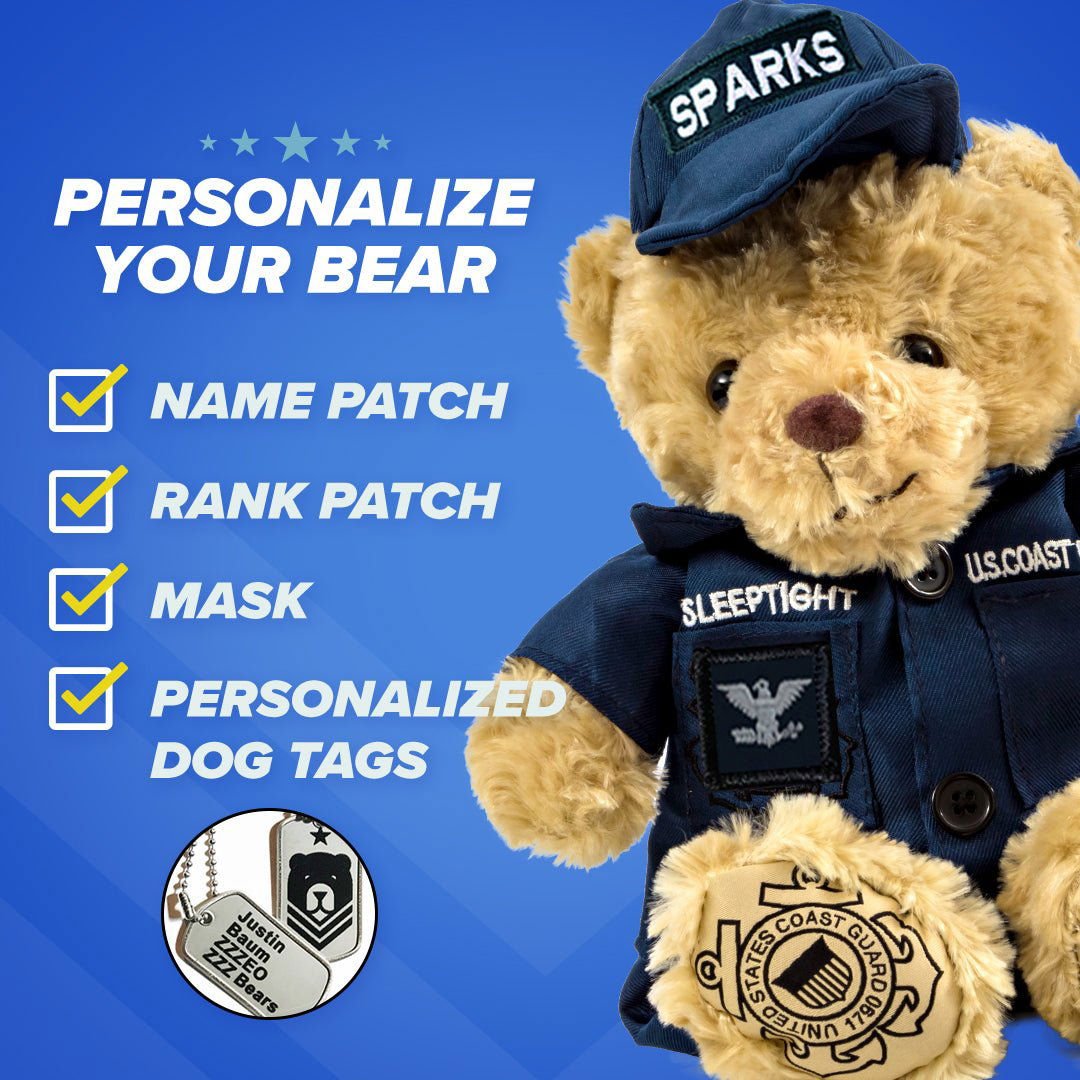 Coastie Sleeptight - Coast Guard Teddy Bear - Hooyah Woodworks LLC