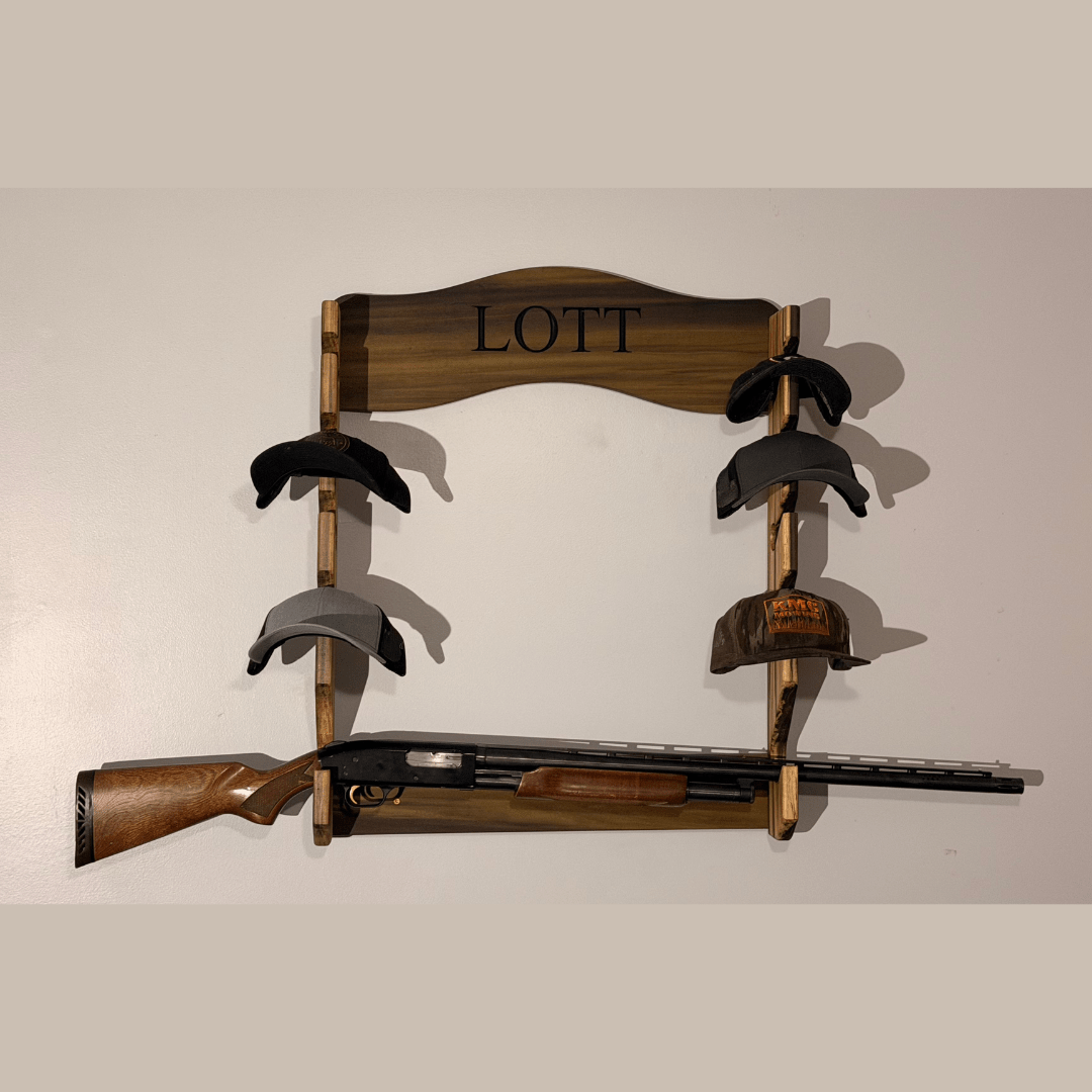 Custom hat rack with 1 rifle / shotgun storage - Hooyah Woodworks LLC
