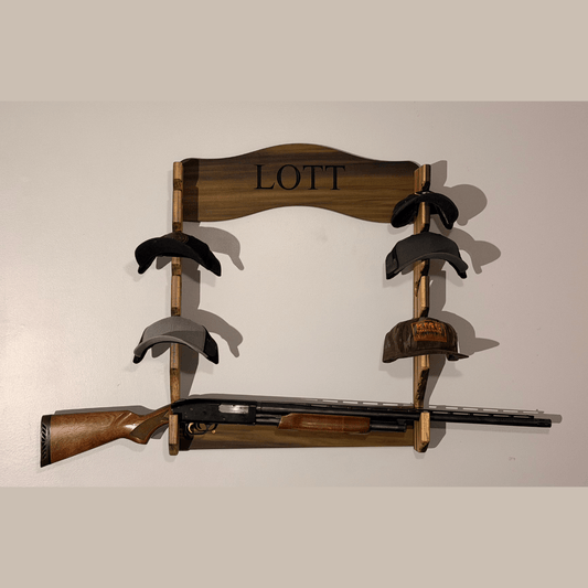 Custom hat rack with 1 rifle / shotgun storage - Hooyah Woodworks LLC