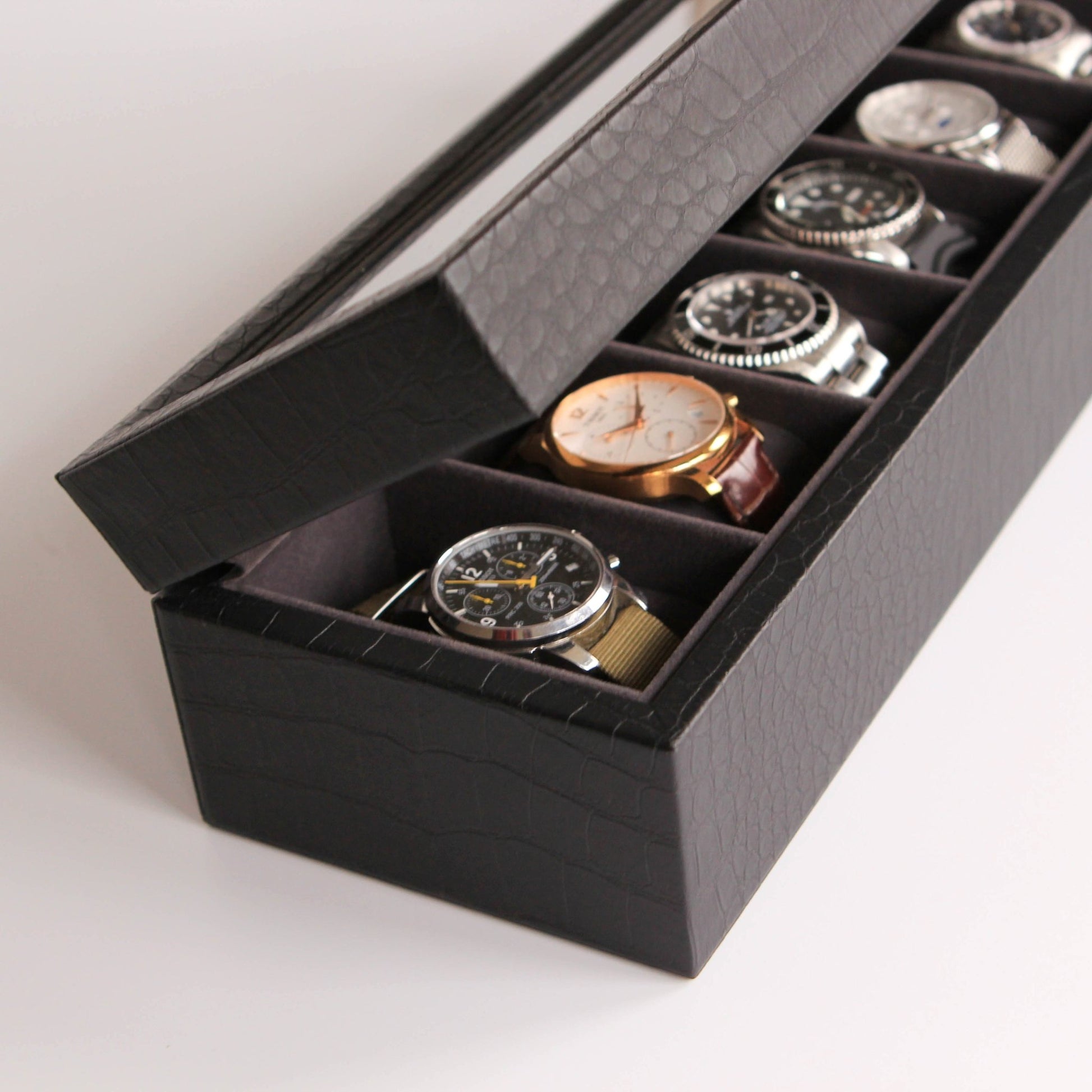 Faux Crocodile Watch Box - 6 Slot - Hooyah Woodworks LLC