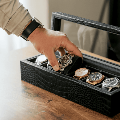 Faux Crocodile Watch Box - 6 Slot - Hooyah Woodworks LLC