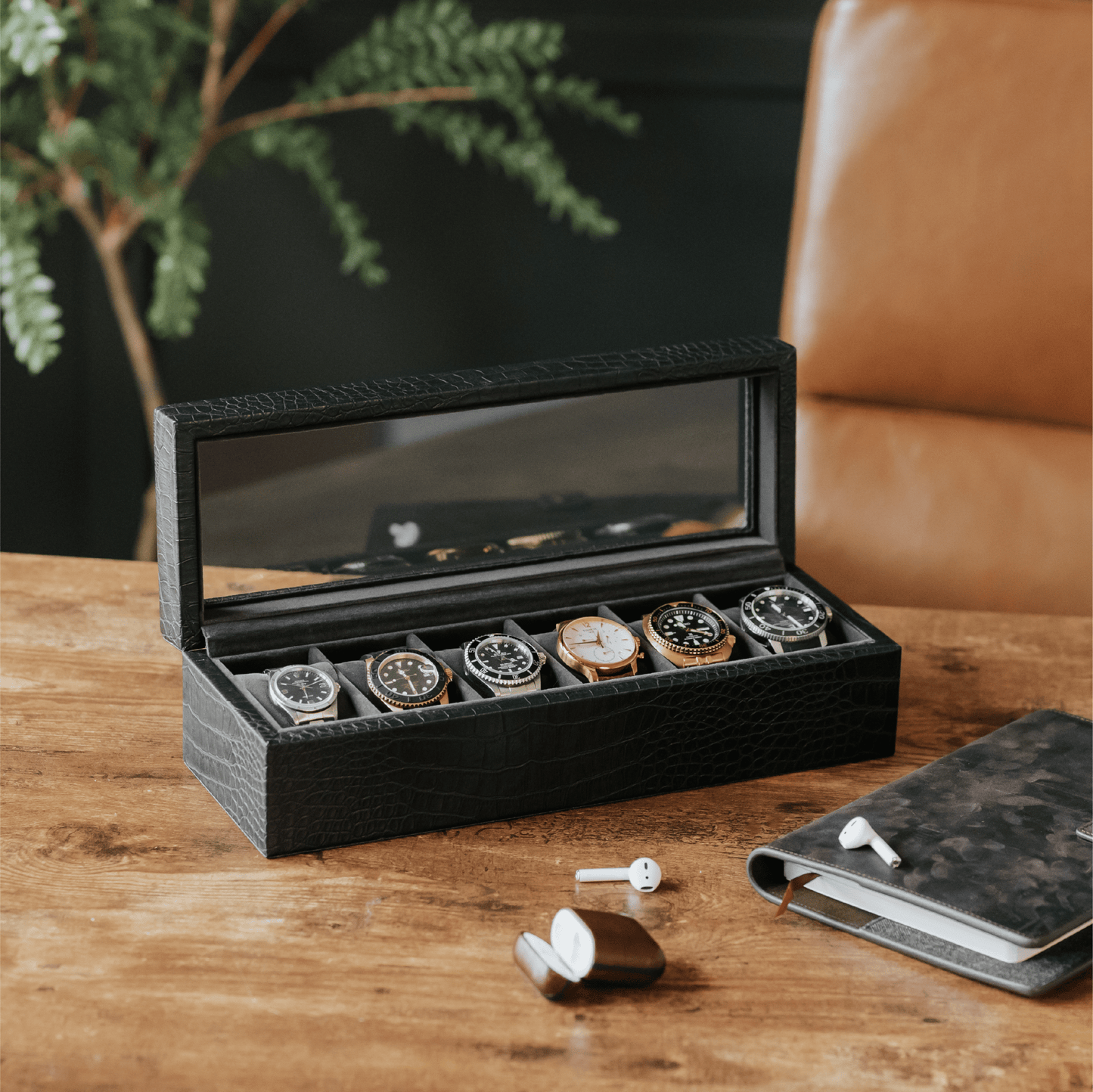 Faux Crocodile Watch Box - 6 Slot - Hooyah Woodworks LLC