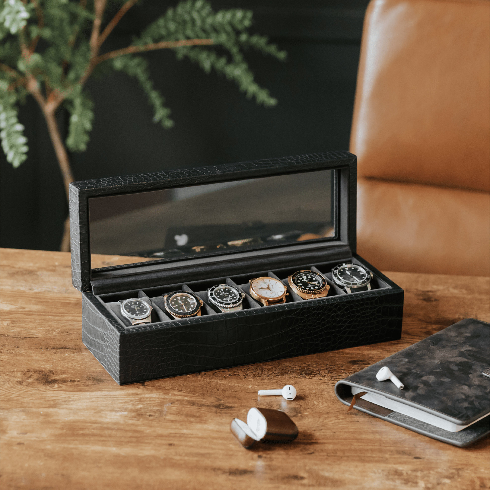 Faux Crocodile Watch Box - 6 Slot - Hooyah Woodworks LLC