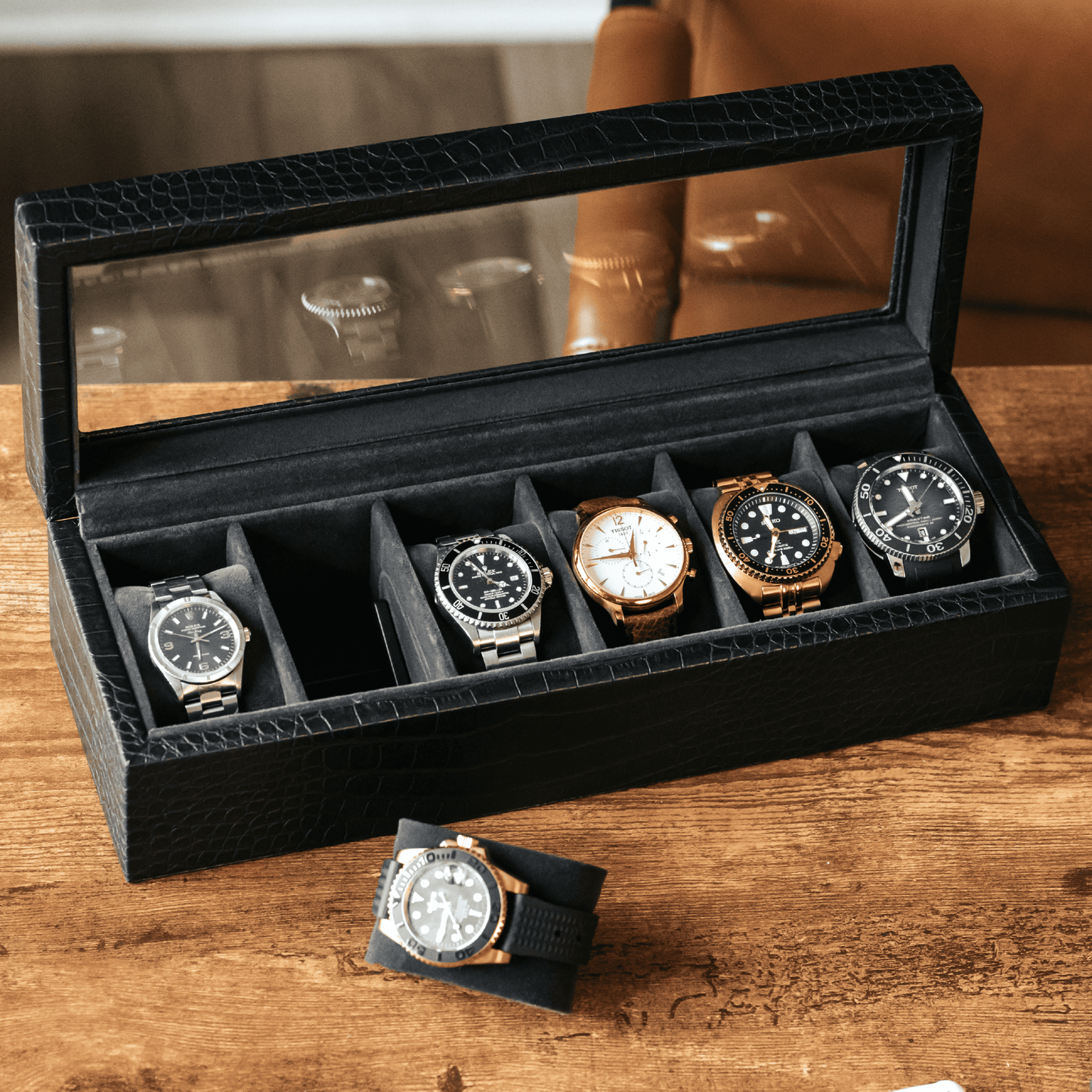 Faux Crocodile Watch Box - 6 Slot - Hooyah Woodworks LLC