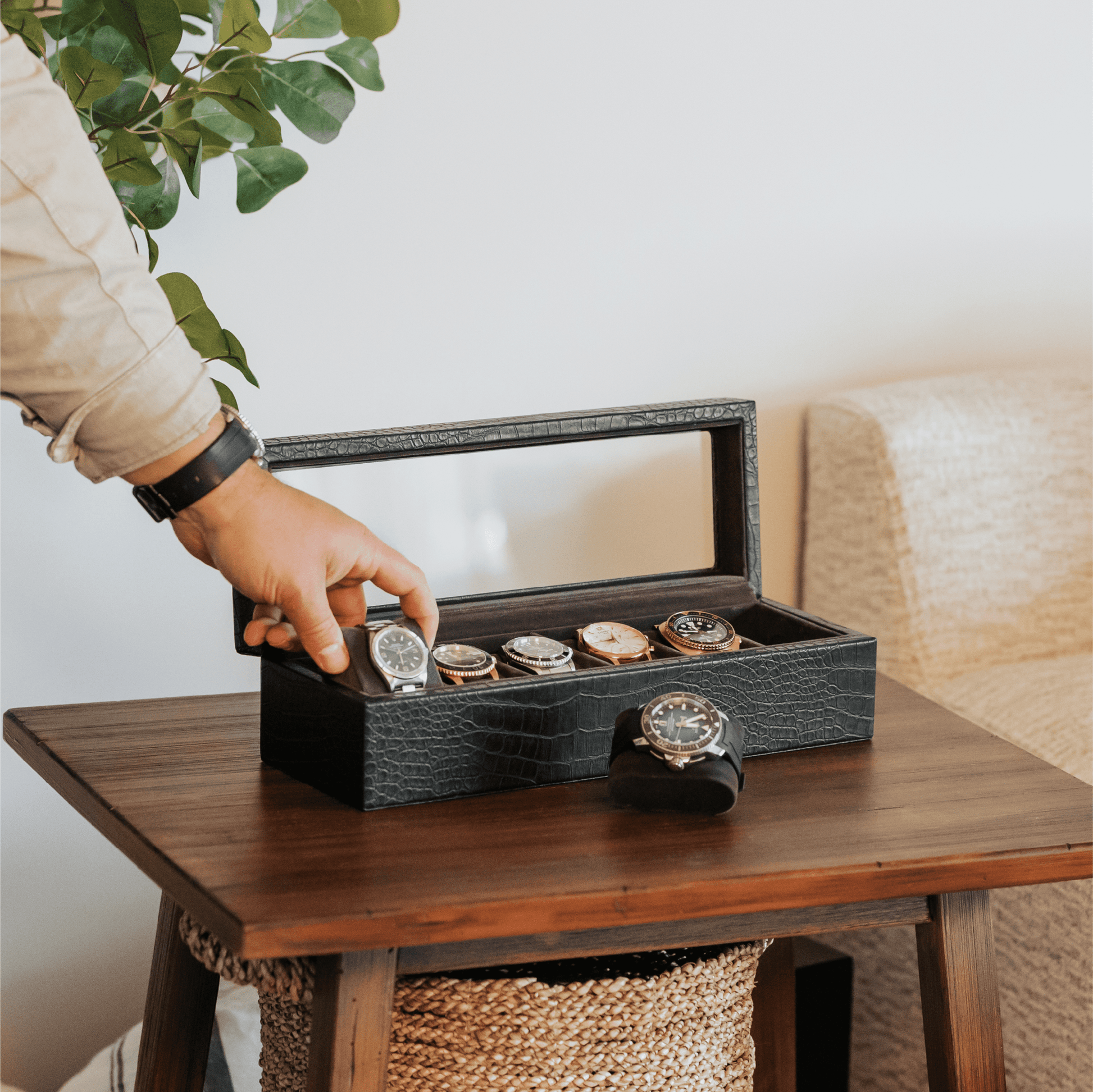 Faux Crocodile Watch Box - 6 Slot - Hooyah Woodworks LLC