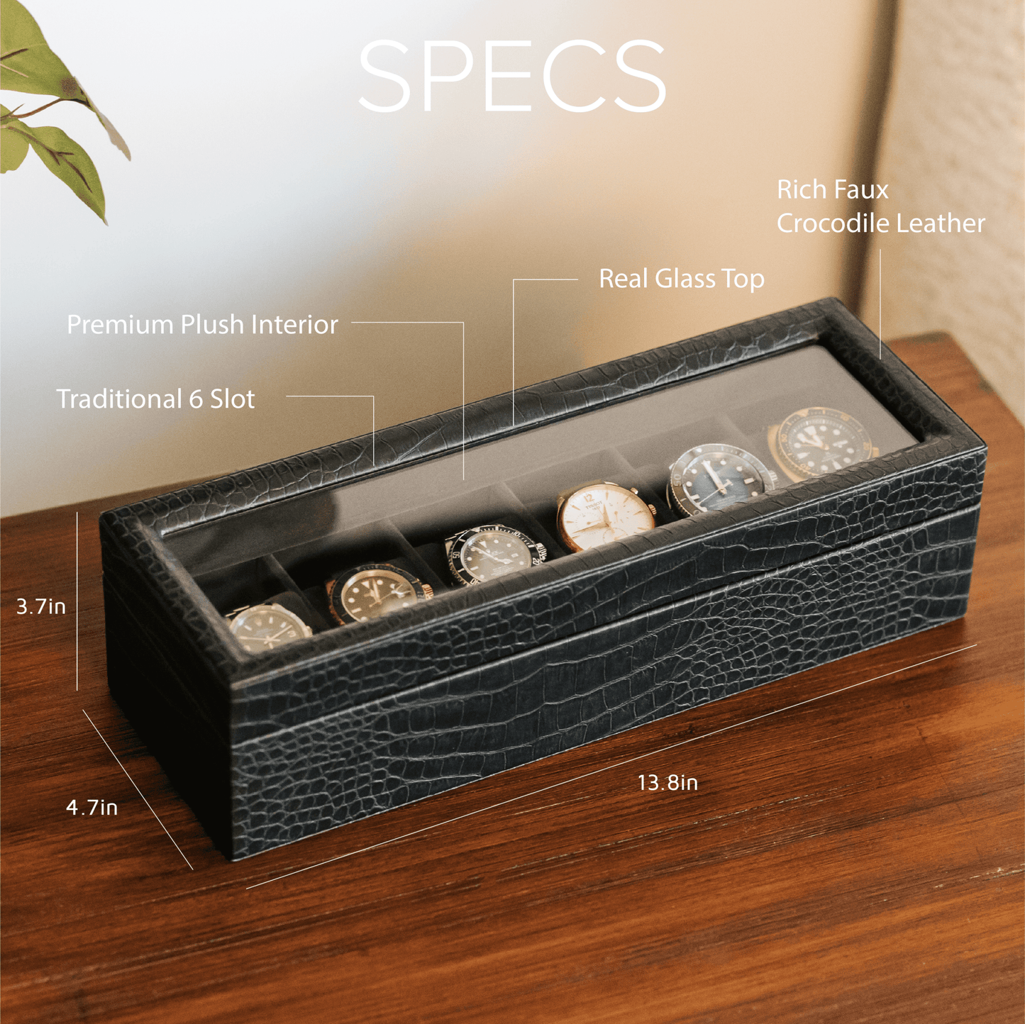 Faux Crocodile Watch Box - 6 Slot - Hooyah Woodworks LLC