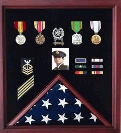 Flag Photo and Badge Display Case with Cherry Case - Hooyah Woodworks LLC