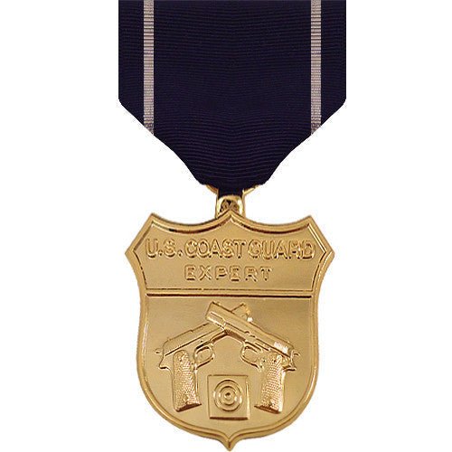 Full Size Medal: Coast Guard Expert Pistol - 24k Gold Plated - Hooyah Woodworks LLC