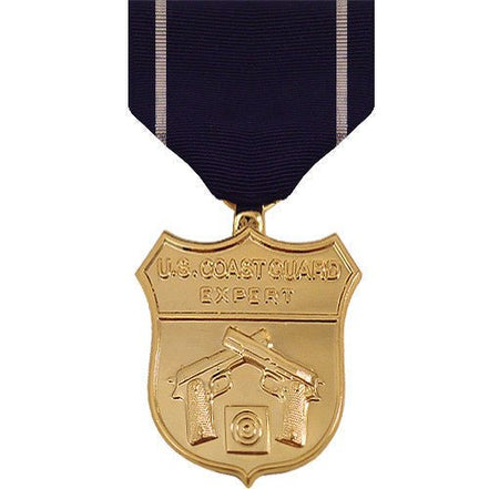 Full Size Medal: Coast Guard Expert Pistol - 24k Gold Plated - Hooyah Woodworks LLC