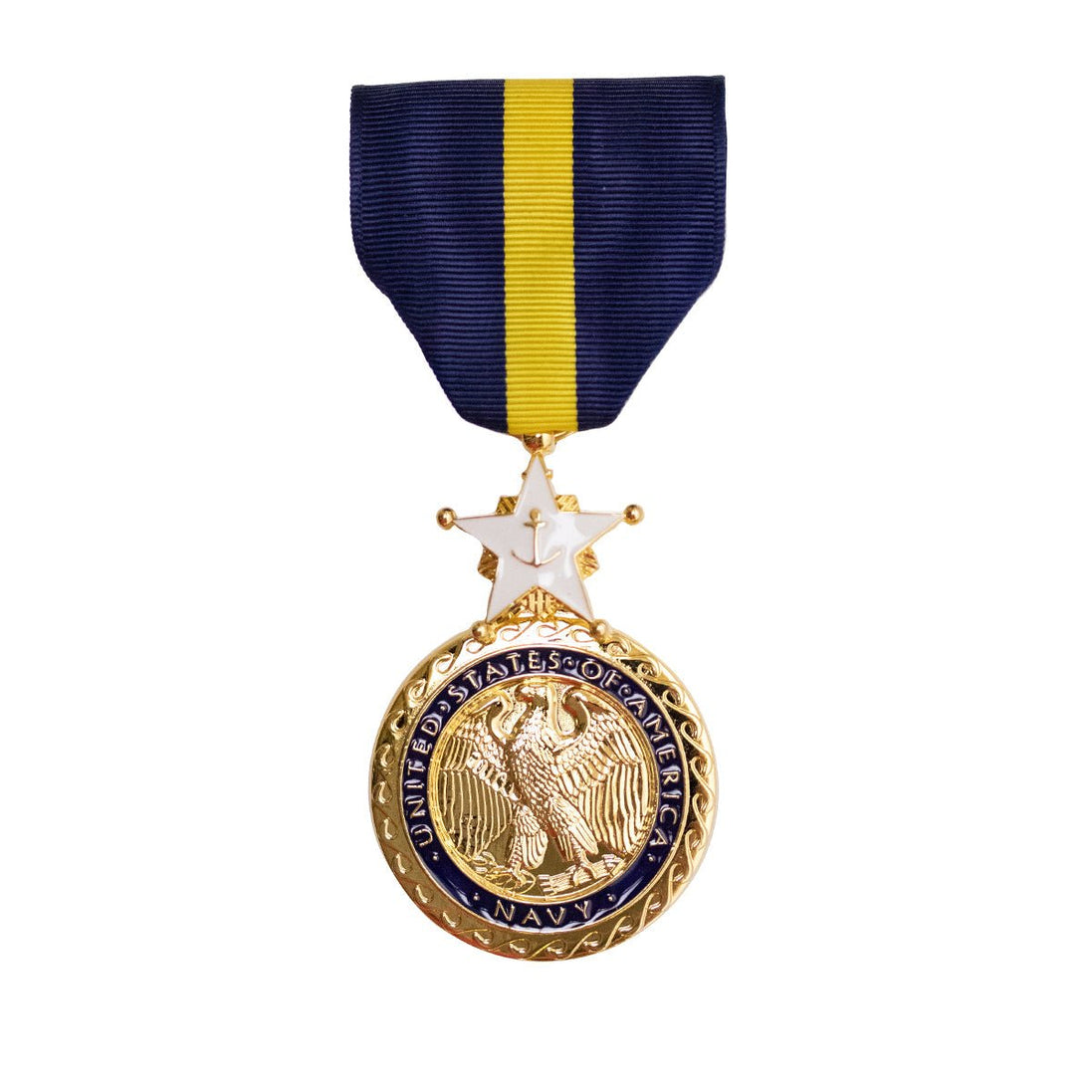 Full Size Medal: Navy and Marine Corps Distinguished Service - 24k Gold Plated - Hooyah Woodworks LLC