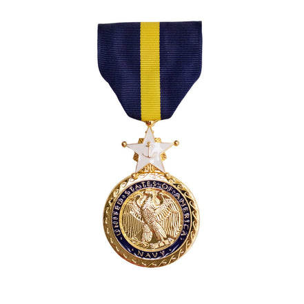 Full Size Medal: Navy and Marine Corps Distinguished Service - 24k Gold Plated - Hooyah Woodworks LLC