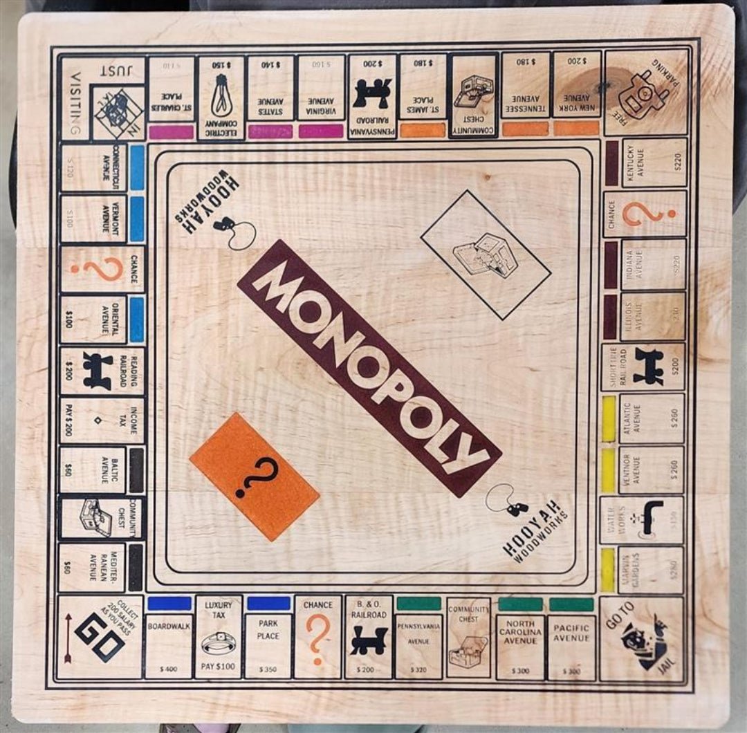 Heirloom quality CUSTOM Monopoly board - Hooyah Woodworks LLC