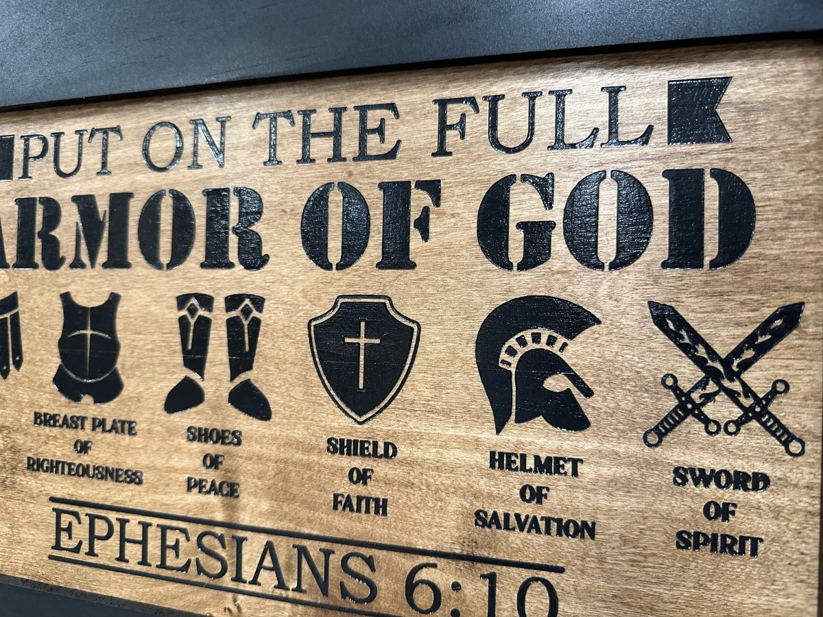 Hidden Gun Cabinet Put On The Full Armor Of God, Secure Concealed Ephesians 6:10 Gun Safe by Bellewood Designs - Hooyah Woodworks LLC