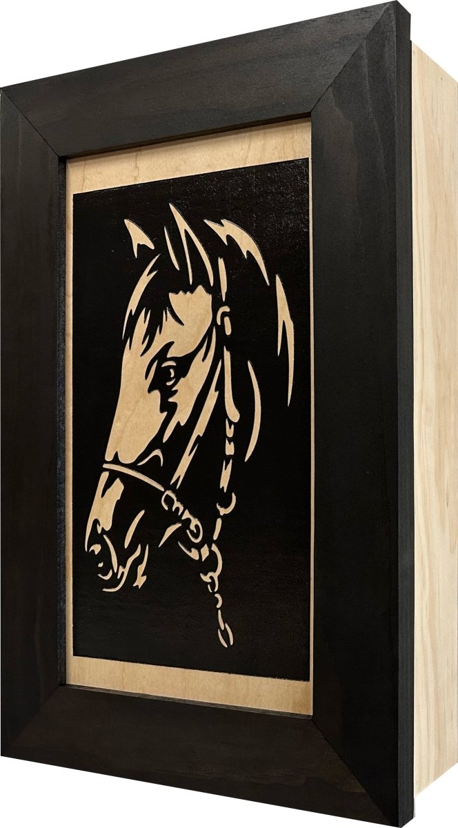 Hidden Gun Safe Black Horse Wall Art Decoration - Secure Gun Cabinet by Bellewood Designs - Hooyah Woodworks LLC